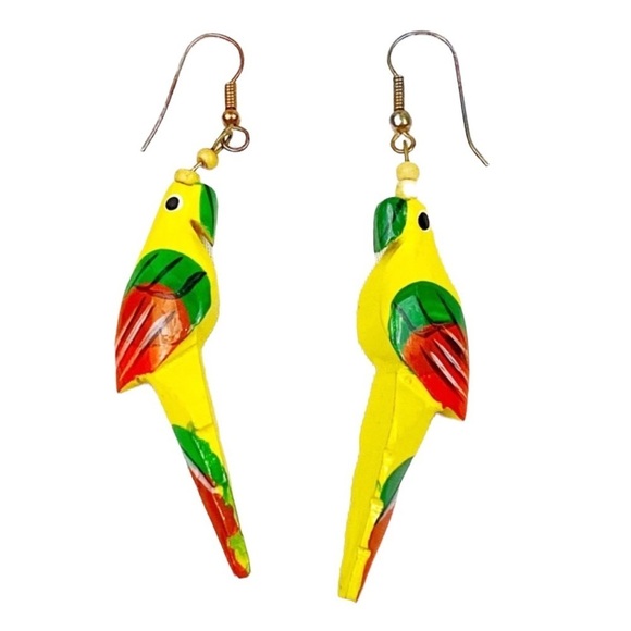 Vintage Jewelry - Dangly Tropical parrot earrings
